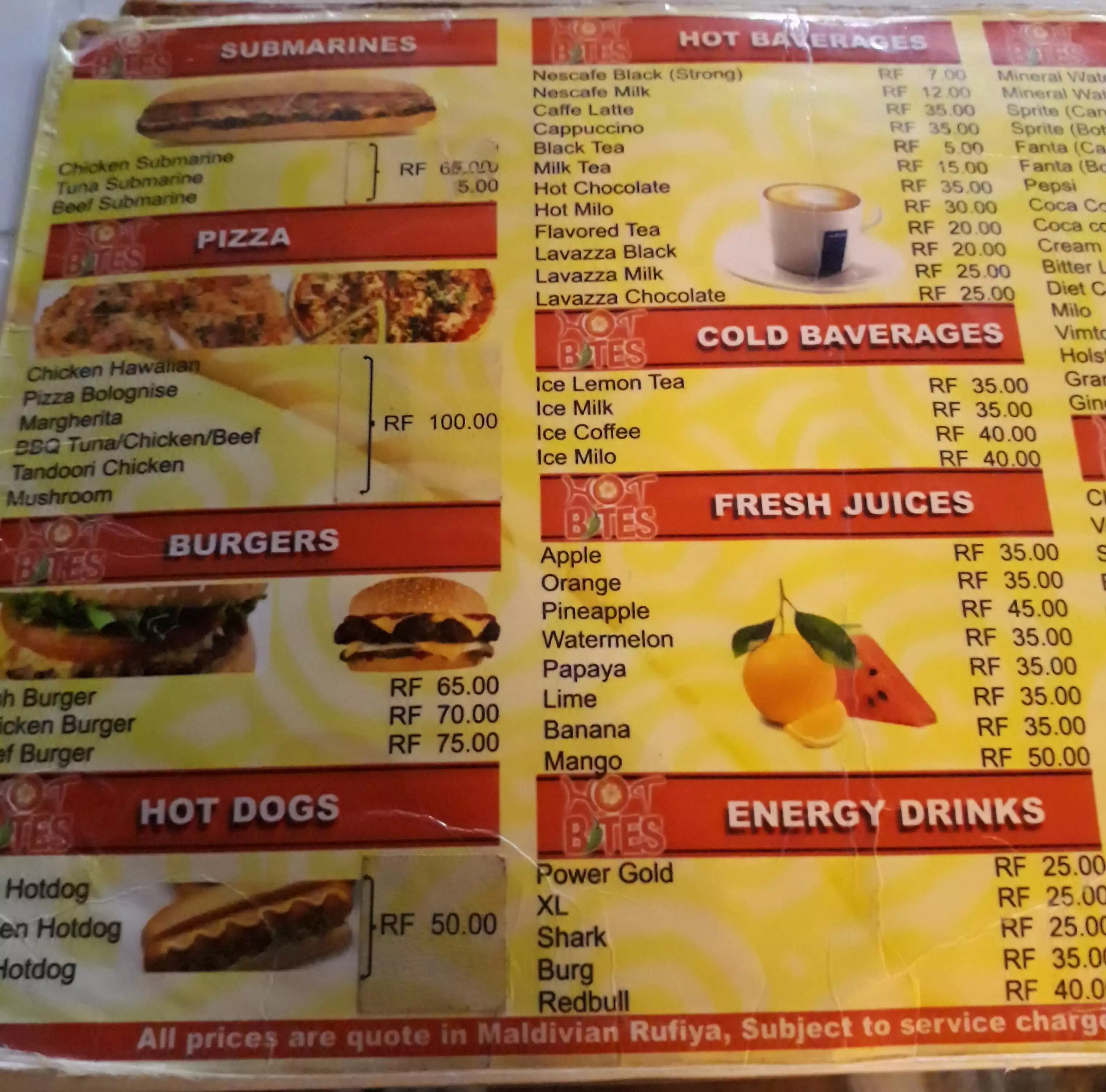 Precios en Hot Bites, Maafushi, Maldivas.